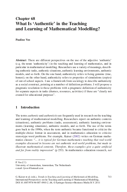 (PDF) What Is ‘Authentic’in the Teaching and Learning of Mathematical ...