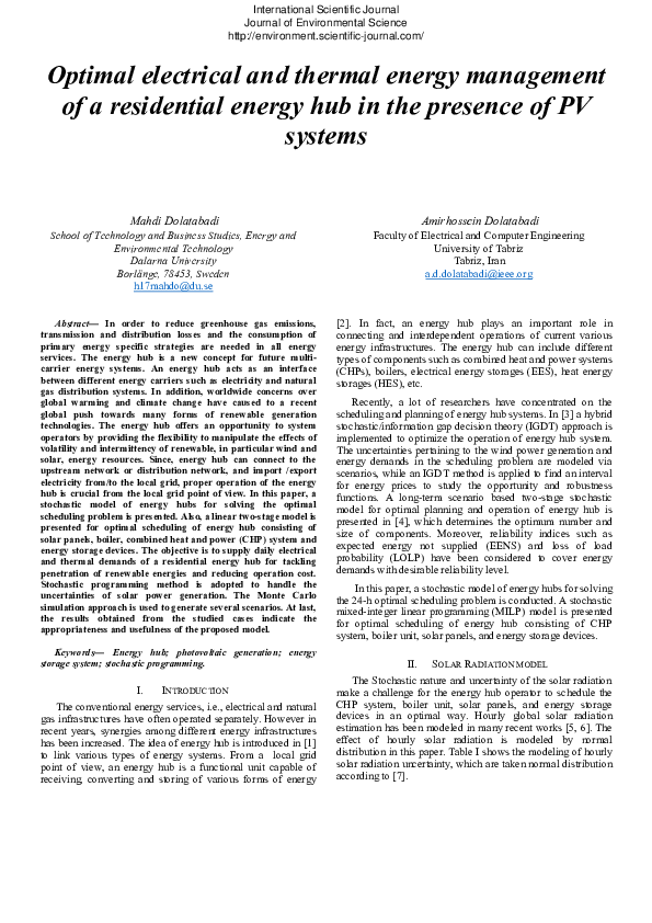 (PDF) Optimal electrical and thermal energy management of a residential ...