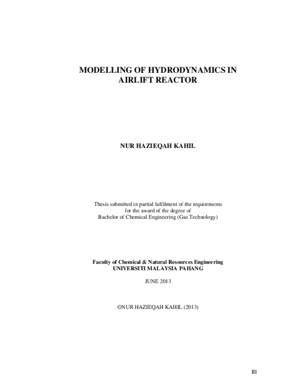 (PDF) Modelling of hydrodynamics in Airlift reactor