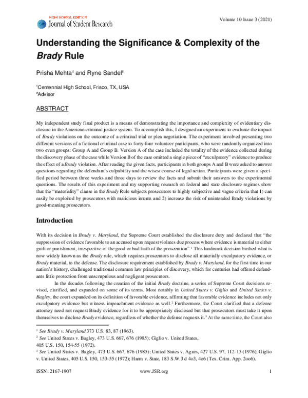 (PDF) Understanding the Significance Complexity of the Brady Rule Prisha Mehta Academia.edu