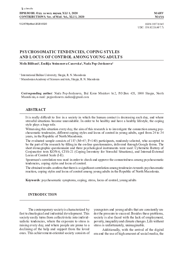 (PDF) Psychosomatic Tendencies, Coping Styles and Locus of Control ...
