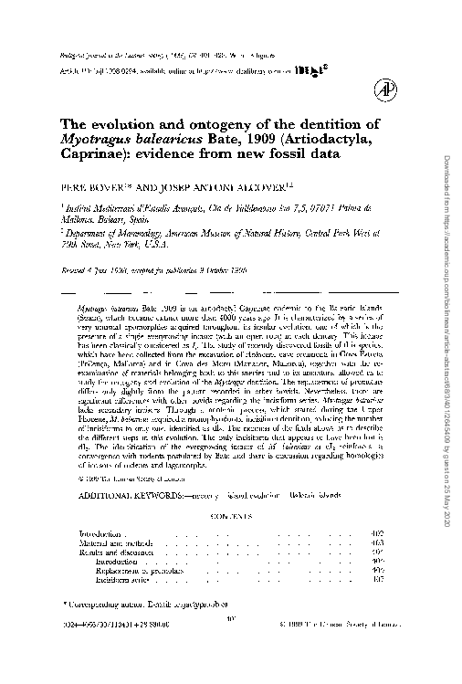 The evolution and ontogeny of the dentition of Myotragus balearicus Bate, 1909 (Artiodactyla, Caprinae): evidence from new fossil data