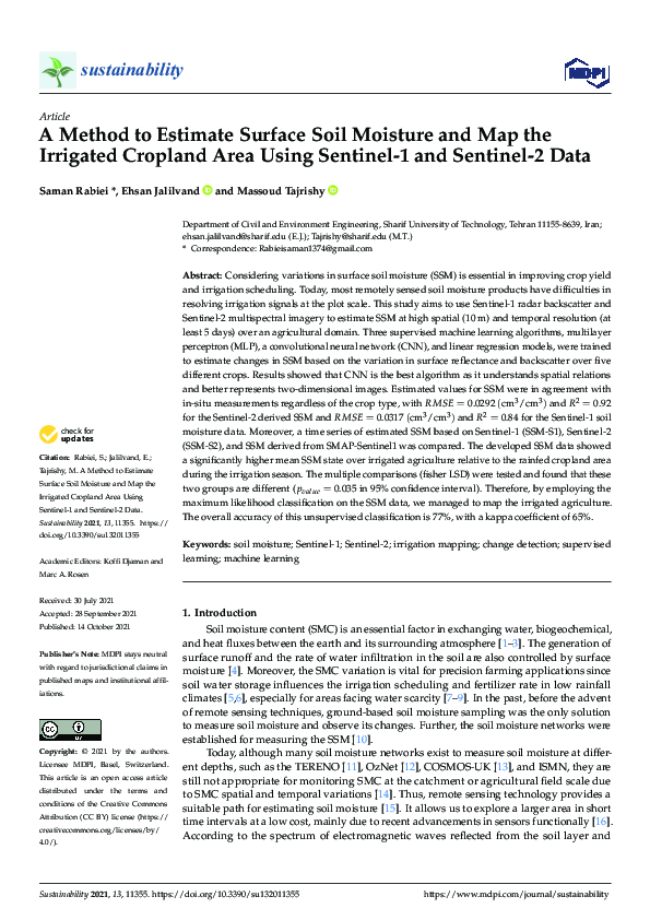 (PDF) A Method to Estimate Surface Soil Moisture and Map the Irrigated ...