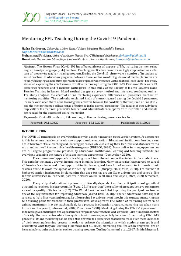 (PDF) Mentoring EFL Teaching During the Covid-19 Pandemic