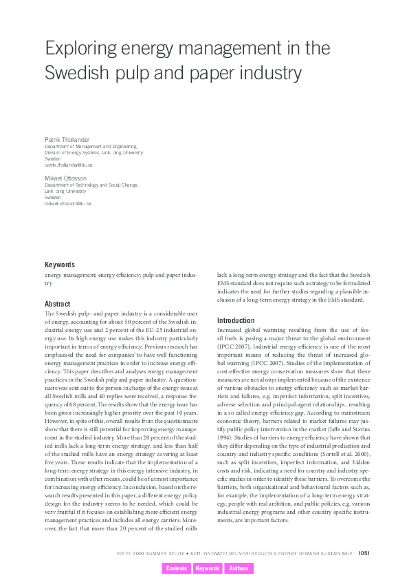 (PDF) Exploring energy management in the Swedish pulp and paper ...