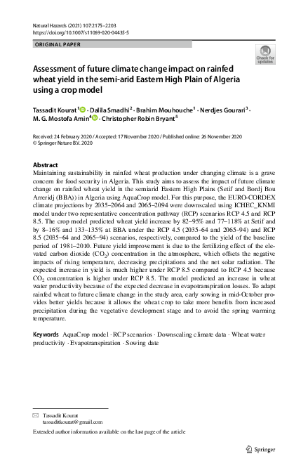 (PDF) Assessment of future climate change impact on rainfed wheat yield ...