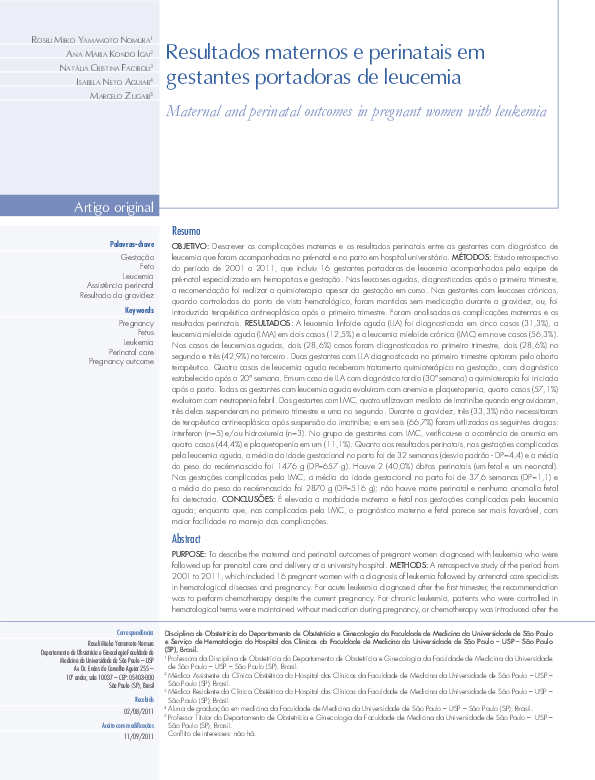 (PDF) [Maternal and perinatal outcomes in pregnant women with leukemia]