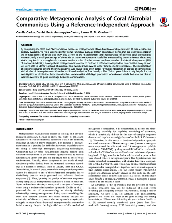 (PDF) Comparative Metagenomic Analysis of Coral Microbial Communities ...