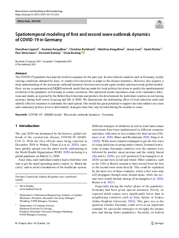 (PDF) Spatiotemporal modeling of first and second wave outbreak ...