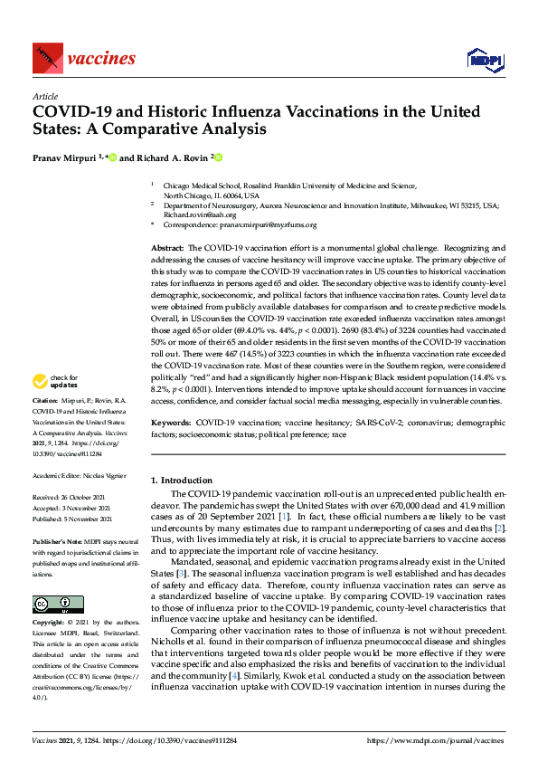 (PDF) COVID-19 and Historic Influenza Vaccinations in the United States ...