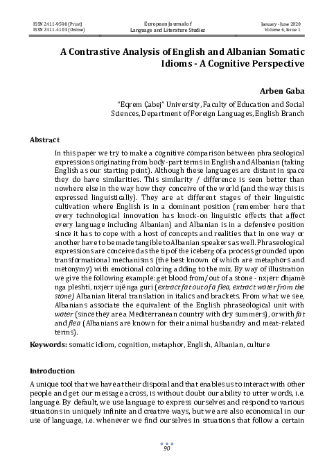 (PDF) A Contrastive Analysis of English and Albanian Somatic Idioms - A ...