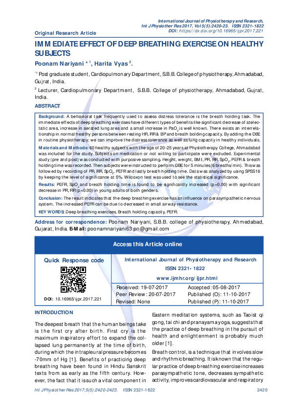 (PDF) Immediate Effect of Deep Breathing Exercise on Healthy Subjects