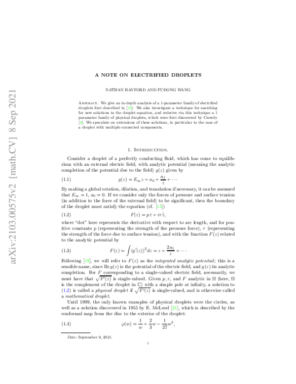 (PDF) A Note on Electrified Droplets