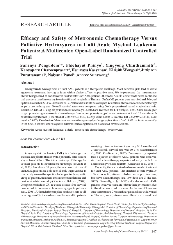 (PDF) Efficacy and Safety of Metronomic Chemotherapy Versus Palliative ...
