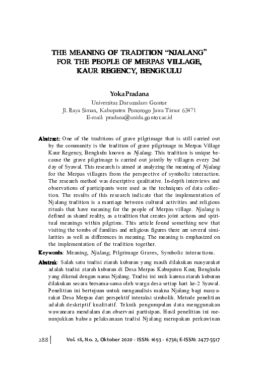 (PDF) The Meaning of Tradition Â€œnjalangâ€ for the People of Merp as ...