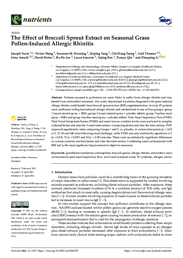 (PDF) The Effect of Broccoli Sprout Extract on Seasonal Grass Pollen