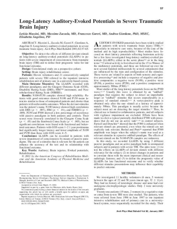 (PDF) Long-latency auditory-evoked potentials in severe traumatic brain ...