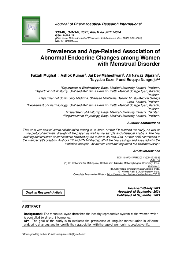 (PDF) Prevalence and Age-Related Association of Abnormal Endocrine ...