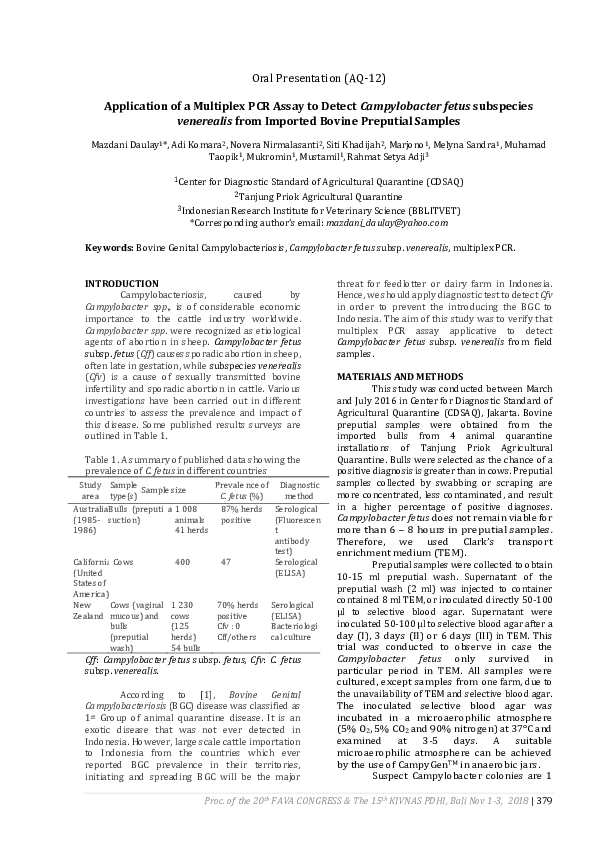 (PDF) AQ-12 Application of a Multiplex PCR Assay to Detect ...