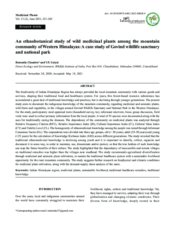 (PDF) An ethnobotanical study of wild medicinal plants among the ...