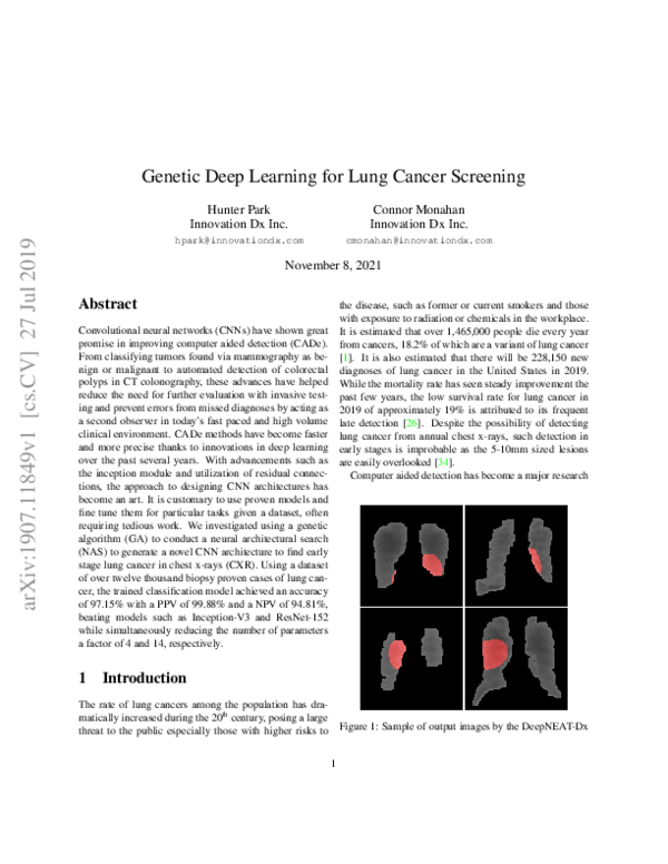 (PDF) Genetic Deep Learning for Lung Cancer Screening