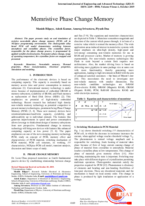 (PDF) Memristive Phase Change Memory