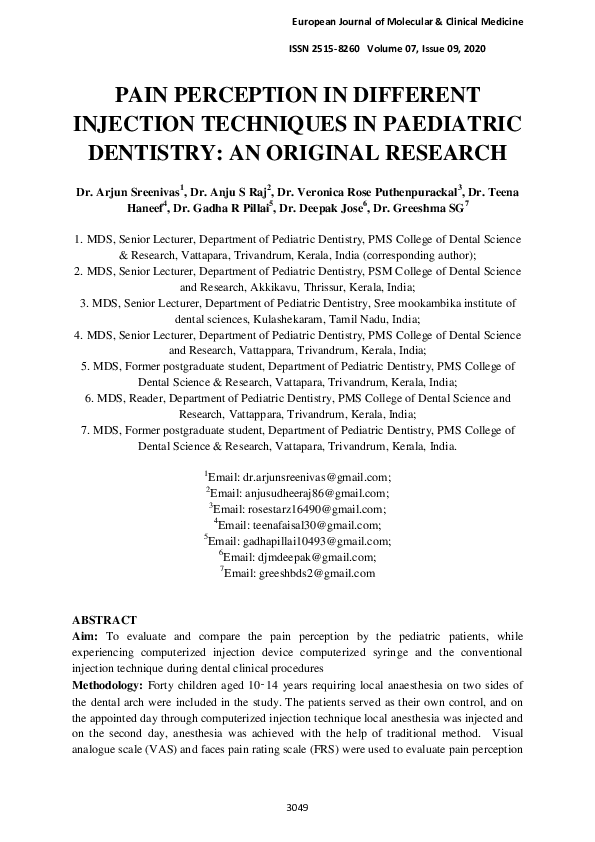(PDF) Pain Perception in Different Injection Techniques in Paediatric ...