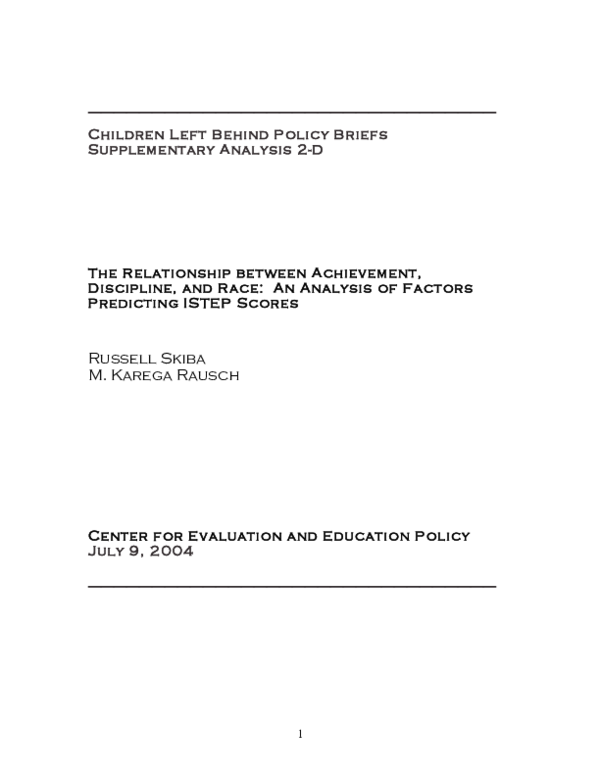 (PDF) The Relationship between Achievement, Discipline, and Race: An ...
