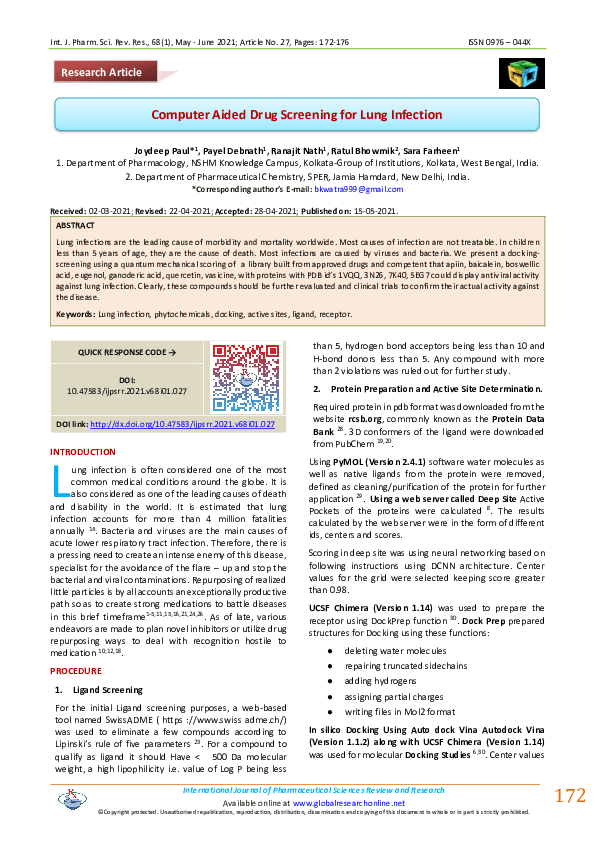 (PDF) Computer Aided Drug Screening for Lung Infection