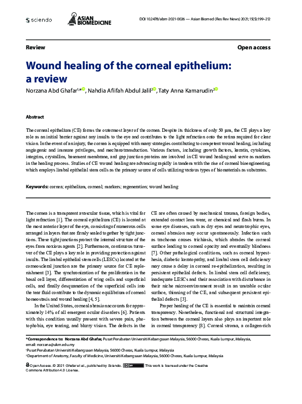 (PDF) Wound healing of the corneal epithelium: a review