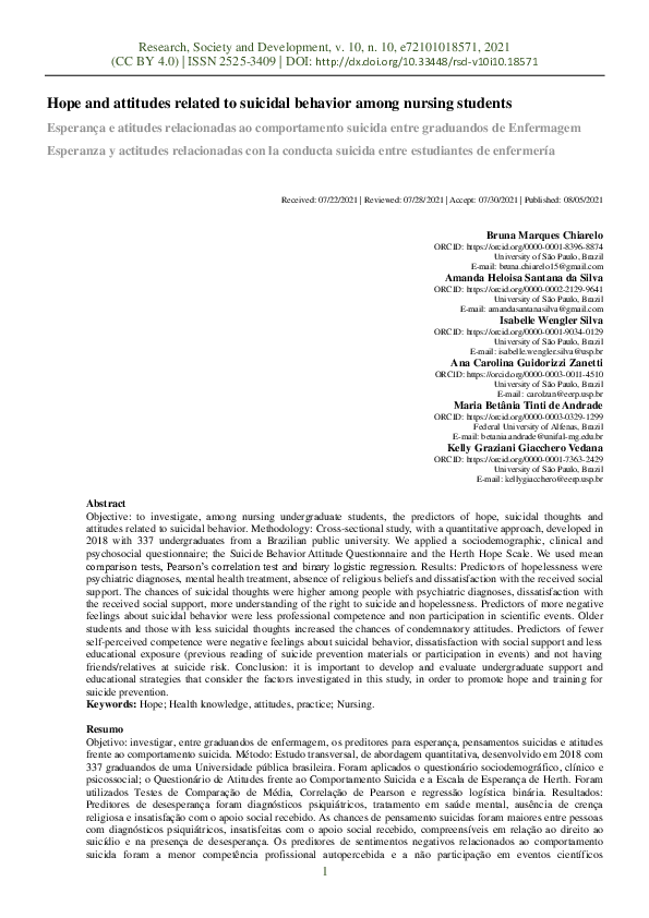 (PDF) Hope and attitudes related to suicidal behavior among nursing ...