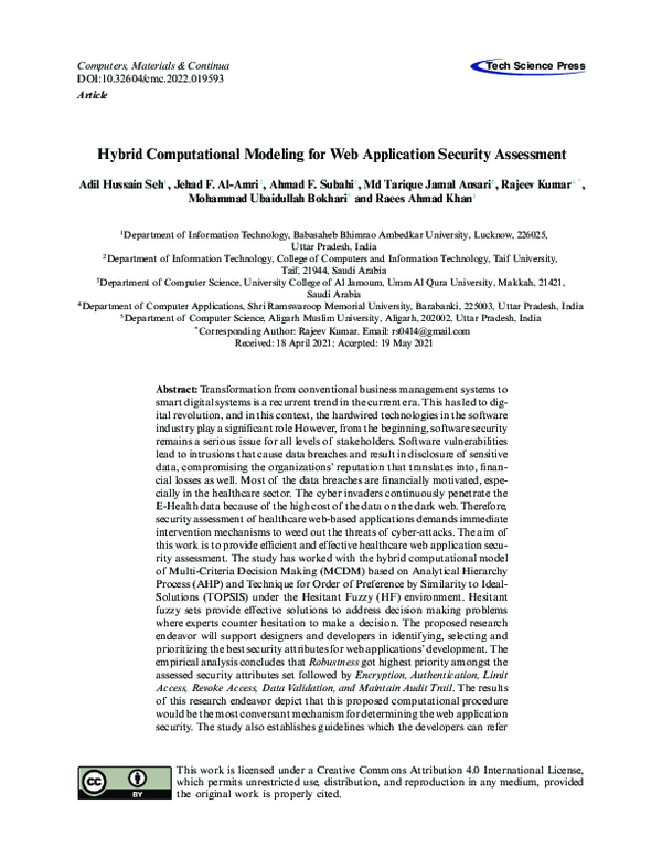 (PDF) Hybrid Computational Modeling for Web Application Security Assessment