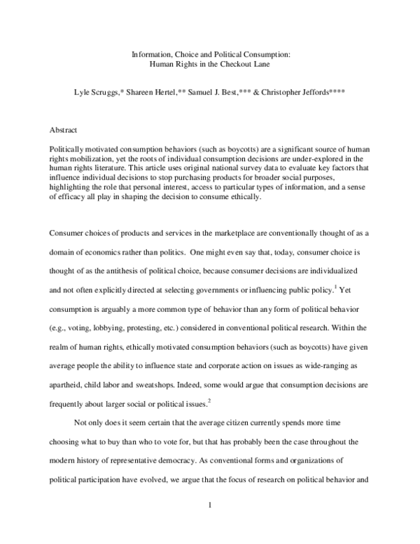 (PDF) Information, Choice and Political Consumption: Human Rights in ...