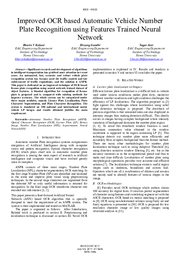 (PDF) Improved OCR based automatic vehicle number plate recognition ...