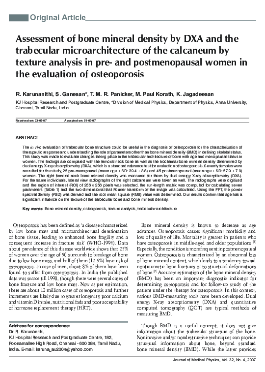 (PDF) Assessment of bone mineral density by DXA and the trabecular ...