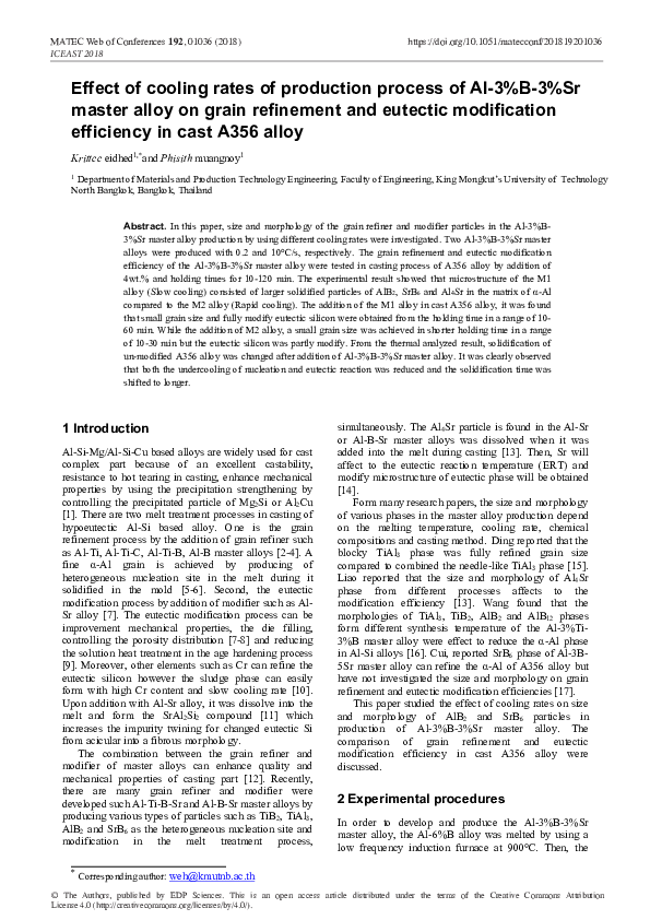 (PDF) Effect of cooling rates of production process of Al-3%B-3%Sr ...