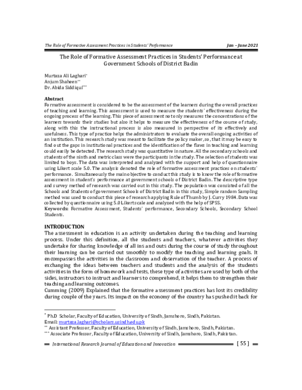 (PDF) The Role of Formative Assessment Practices in Students ...