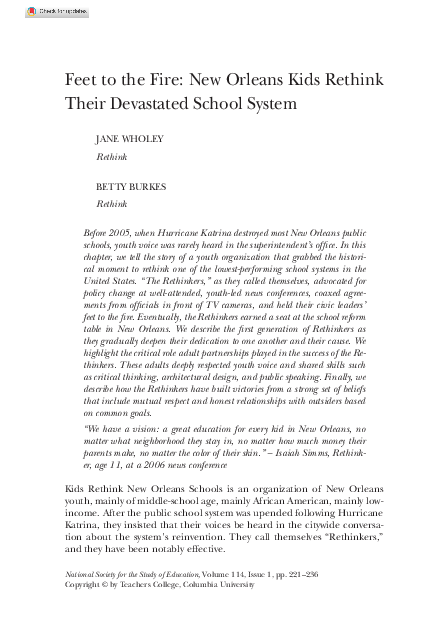 Feet to the Fire: New Orleans Kids Rethink Their Devastated School System