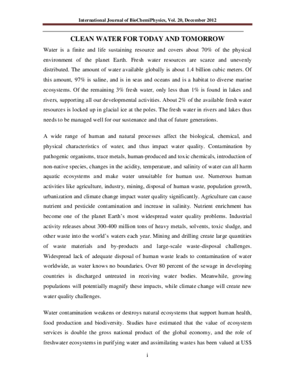 (PDF) Clean water for today and tomorrow