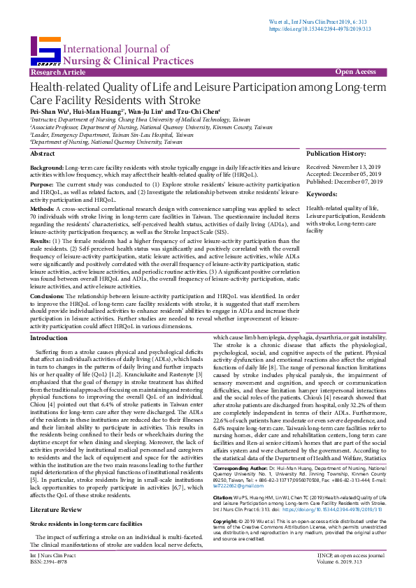 (PDF) Health-related Quality of Life and Leisure Participation among ...