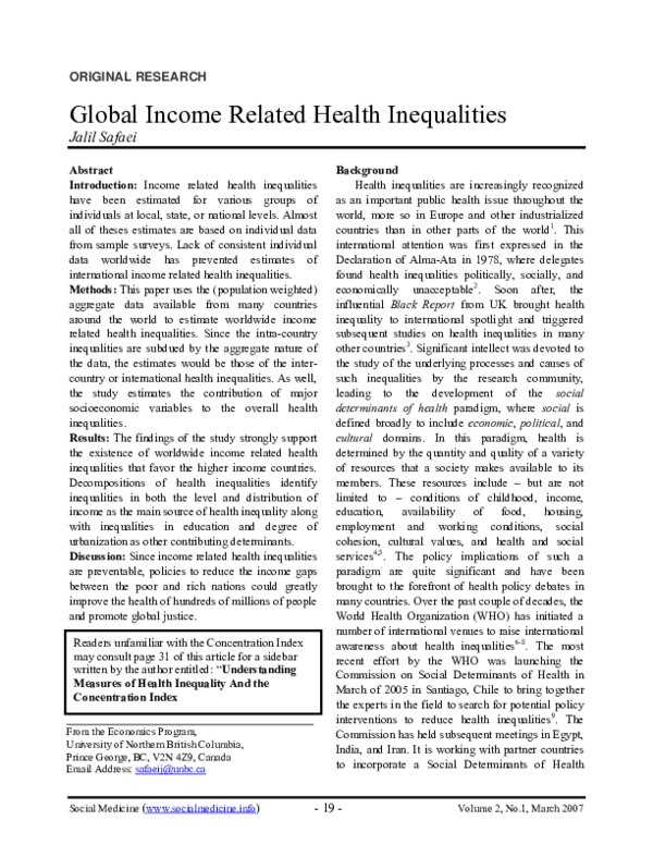 (PDF) Global income related health inequalities