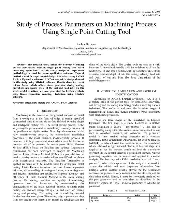 (PDF) Study of Process Parameters on Machining Process Using Single ...
