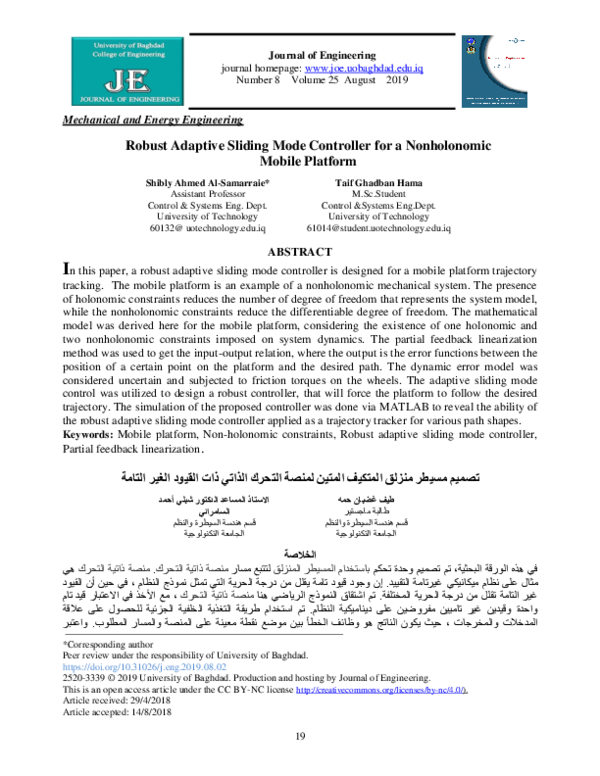 (PDF) Robust Adaptive Sliding Mode Controller for a Nonholonomic Mobile ...