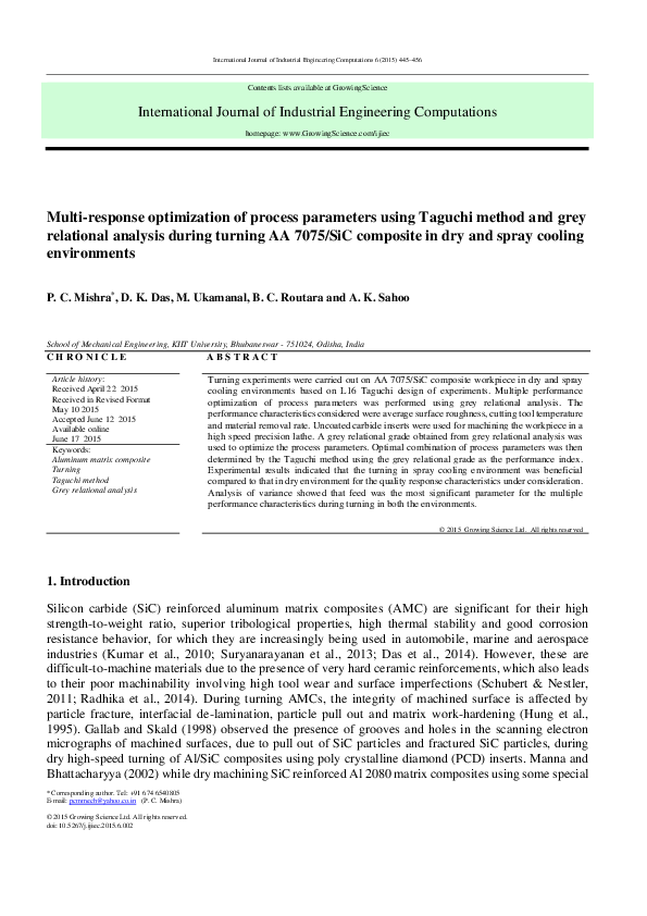 (PDF) Multi-response optimization of process parameters using Taguchi ...