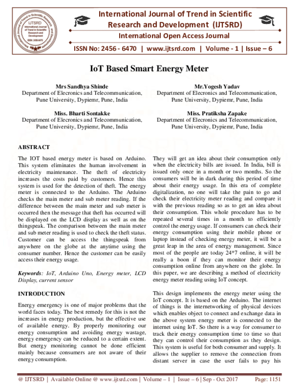 (PDF) IoT based smart energy meter shubham kshirsagar Academia.edu