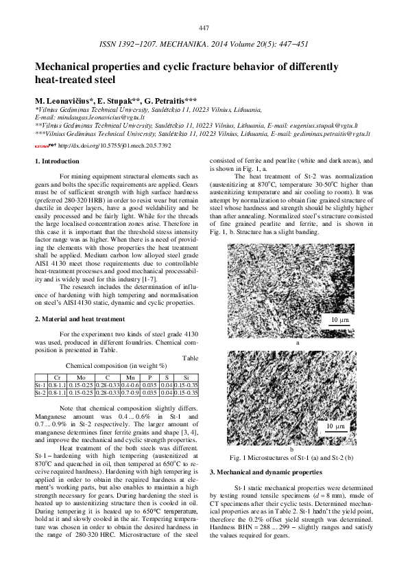 (PDF) Mechanical properties and cyclic fracture behavior of differently ...