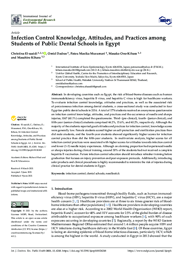 (PDF) Infection Control Knowledge, Attitudes, and Practices among ...