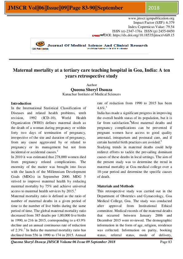 (PDF) Maternal mortality at a tertiary care teaching hospital of rural ...