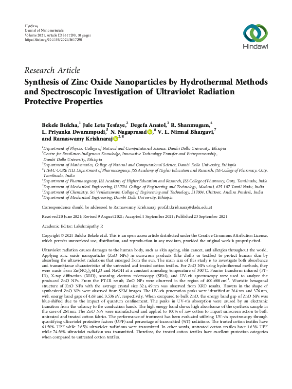 (PDF) Synthesis of Zinc Oxide Nanoparticles by Hydrothermal Methods and ...
