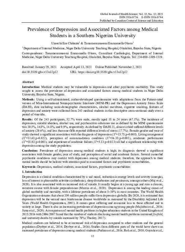 (PDF) Prevalence of Depression and Associated Factors among Medical ...